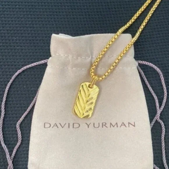 David Yurman 18k Yellow Gold Streamline Tag Diamond Pendan Necklace - Picture 2 of 8